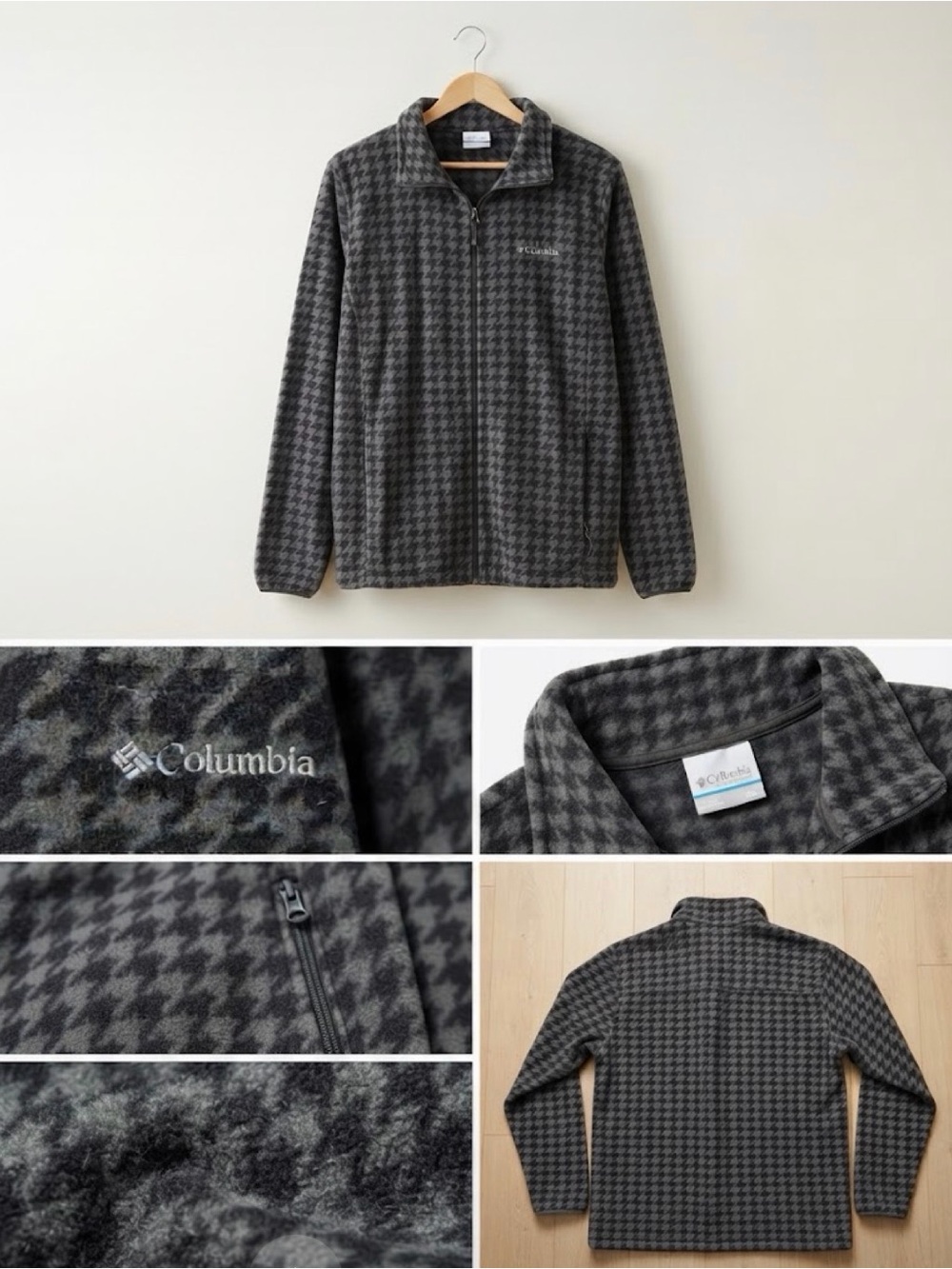 Columbia Men's Grey Houndstooth Full-Zip Fleece Jacket